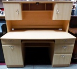 BLONDE COLOR WELL BUILT DESK WITH HUTCH