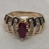 14 KT GOLD RUBY  AND DIAMOND RING