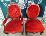 PAIR OF RED TUFTED VICTORIAN CHAIRS
