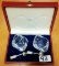 CARTIER CAVIAR BOWLS WITH STERLING SILVER SPOONS & BOX