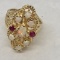 14KT YELLOW GOLD OPAL AND RUBY  RING