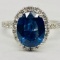 14KT WHITE GOLD BLUE SAPPHIRE AND DIAMOND RING