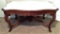CARVED MAHOGANY WHITE MARBLE TOP COFFEE TABLE