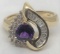 14KT YELLOW GOLD AMETHYST AND DIAMOND RING