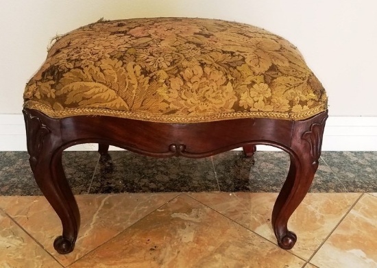 MAHOGANY FRAMED STOOL WITH FLORAL PRINT