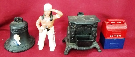 LOT OF 4 CAST IRON COLLECTIBLE BANKS