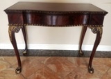 MAHOGANY CONSOLE TABLE/ DINNING TABLE WITH GOLD ACCENTS