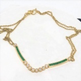 18KT YELLOW GOLD EMERALD AND DIAMOND NECKLACE