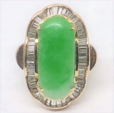 14KT YELLOW GOLD JADE DIAMOND RING