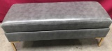 NEW GRAY LEATHER BENCH WITH GOLD COLOR METAL LEGS