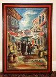 RED & BLACK FRAMED SIGNED OIL PAINTING