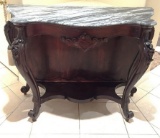 GREY/WHITE MARBLE TOP MAHOGANY CONSOLE TABLE