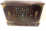 MAHOGANY ORNATE SIDEBOARD WITH BRASS & GOLD COLOR BORDERS