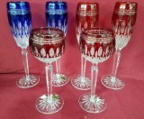 LOT OF (6) WATERFORD SIGNED GLASSES  - RUBY RED & COBALT BLUE