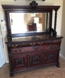 BEAUTIFUL MAHOGANY SIDEBOARD WITH MIRROR - VERY ORNATE