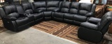 NEW 100% BLACK LEATHER SECTIONAL W/ RECLINER