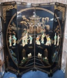 BLACK LACQUER ASIAN 4 PANEL SCREEN