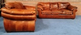 100% SOFT BROWN LEATHER COUCH & LOVESEAT