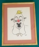 GOLD FRAMED SIGNED YELLOW HAT CLOWN ARTWORK