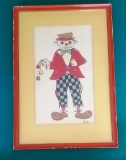 RED FRAMED SIGNED RED COAT CLOWN ARTWORK