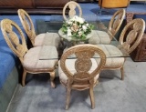 FORMAL PEDESTAL GLASS TOP TABLE & 6 CHAIRS