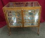 GOLD MEATAL & GLASS 2 DOORED DISPLAY CABINET