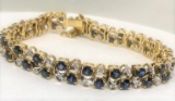 18KT YELLOW GOLD BLUE SAPPHIRE AND DIAMOND BRACELET