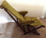 GREEN UPHOLSTERY  ANTIQUE FOLDING CHAIR - MAHOGANY FRAMED