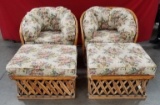 LEATHER OUTDOOR/INDOOR CHAIRS & OTTOMANS W/ FLORAL CUSHIONS