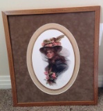 DATED 1908 & SIGNED FRAMED ARTWORK - LADY WITH FANCY HAT