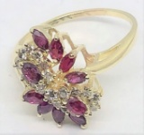 14KT YELLOW GOLD RUBY AND DIAMOND RING