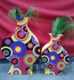 PAIR OF VERY COLORFUL DESIGNER VASES