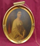 LIGHTED OVAL FRAMED LADY PORTRAIT