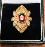14K YELLOW GOLD RUBY & DIAMOND RING - 2.10cts RUBY & .75cts DIA.