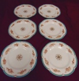 LOT OF (6) PORCELAIN PLATES WITH BLUE BORDER