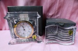 SIGNED WATERFORD CRYSTAL DESK CLOCK AND PAPERWEIGHT