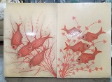 LOT OF TWO FRAMED ARTWORK BY MEXICAN ARTIST -PINK FISHES