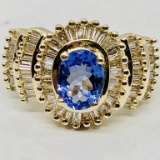 14KT YELLOW GOLD TANZANITE & DIAMOND RING