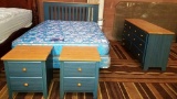 QUEEN (4) PIECE BLUE BEDROOM SET W/ MATT & BOX FROM LOCAL ESTATE