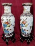 PAIR OF ASIAN THEME VASES W/ STANDS - 32