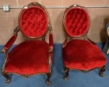 PAIR OF GREAT RED TUFTED VICTORIAN MAHOGANY CHAIRS