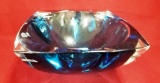 SIGNED WATERFORD CRYSTAL BLUE THICK GLASS BOWL