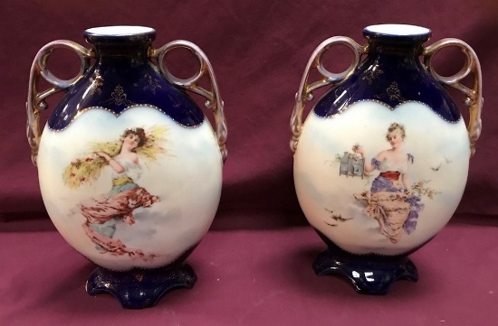 PAIR OF BLUE & WHITE PORCELAIN VASES