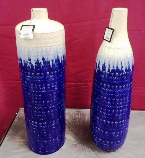 PAIR OF NEW BLUE & WHITE CERAMIC VASES ( 130.00 PER PAIR)