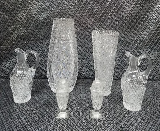 LOT OF 6 CRYSTAL & GLASSWARE MISC. VASES & MORE