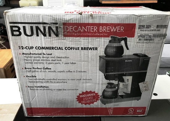 NEW IN BOX BUNN DECANTER BREWER 12 CUP COMMERCIAL COFFEE BREWER
