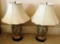 PAIR OF CERAMIC MATCHING LAMPS W/ WHITE SHADES