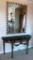 BLACK MARBLE TOP CONSOLE TABLE WITH LARGE MIRROR