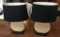 PAIR OF ROUND CERAMIC LAMPS W/ BLACK SHADES