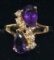 14KT YELLOW GOLD AMETHYST AND DIAMOND RING 2.6GRS
